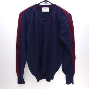 Vintage THANE Sweater Men Medium Blue 100% 2 Ply Lambs Wool V Neck Old Money